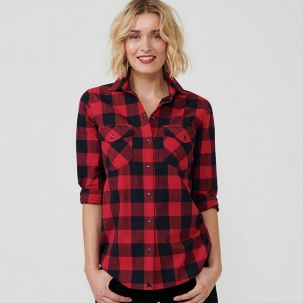 Untuckit Women’s Hailey Button Up Pearl Snap Buffalo Plaid Sz 14 NWT